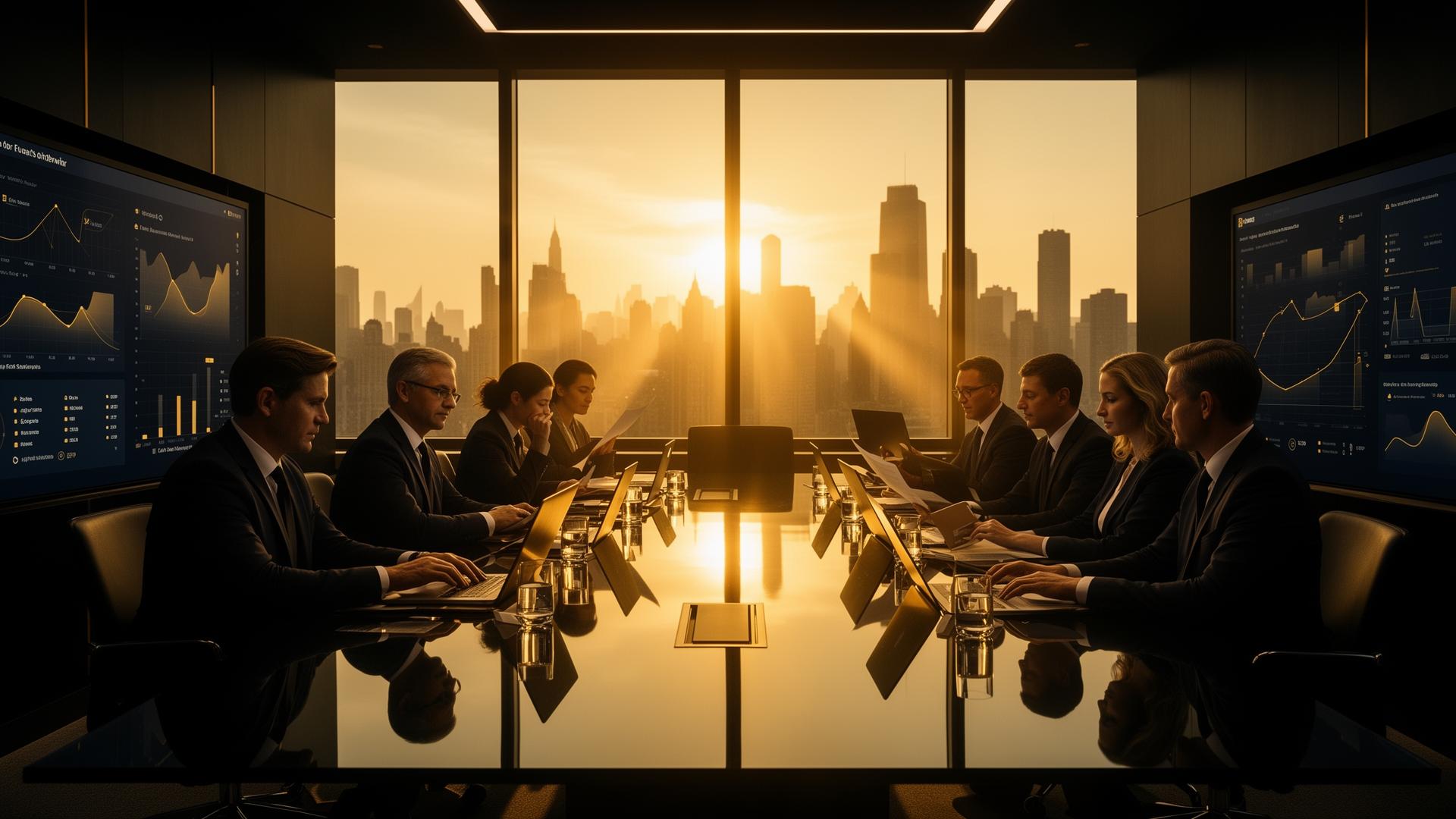 Executives collaborating in a modern boardroom